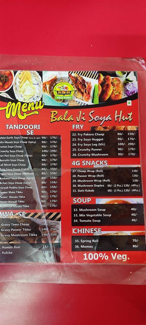Menu at BALA JI SOYA HUT, Khanna
