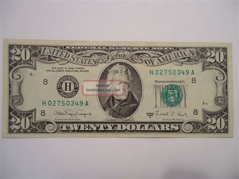 Old 1988a $20 St. Louis Federal Reserve Note Dollar Bill H02750349a