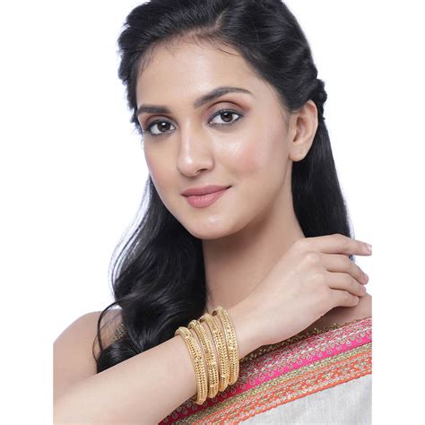 Buy ZENEME Gold Plated Textured Intricate Bangle for Women (Pack of 4 ...