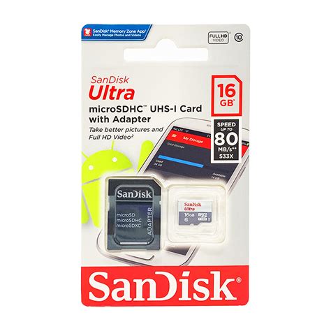 SanDisk Ultra MicroSDHC 16GB UHS-I Class 10 Memory Card (Upto 80 MB/s ...