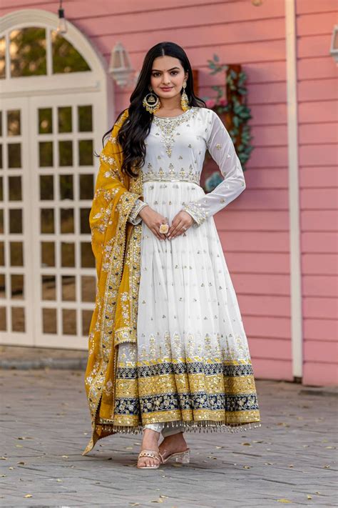 Exclusive Fully Stitch Yellow Color Heavy Faux Georgette With Embroide ...