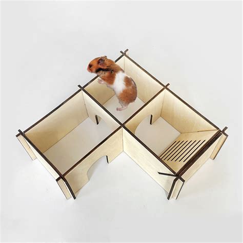 Buy Small Hamster House Wooden Hideout Multi Chambers L-Shape Habitat ...