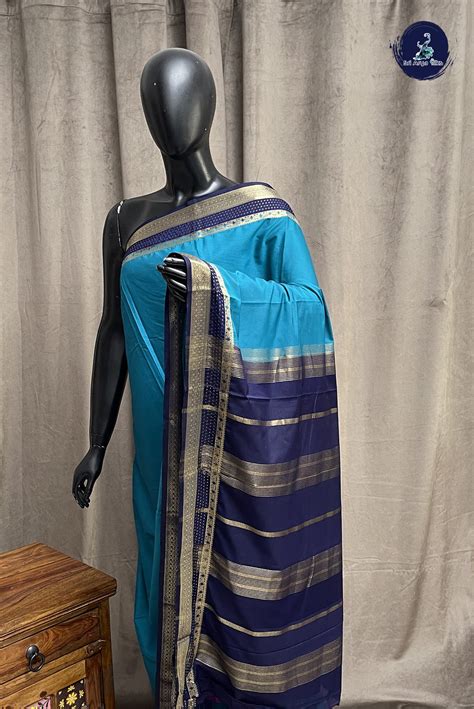 Peacock Blue Semi Mysore Silk With Plain Pattern - Sri Arya Silks