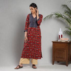 Ajrakh Block Printing Cotton Red Kurta with Palazzo Set