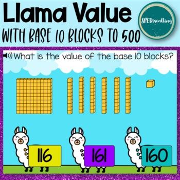 BOOM Cards ™ Llama Value Base 10 Blocks to 500 by SPED is Calling