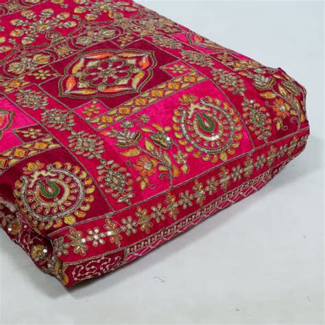 Premium Rani Color Crepe Print with Embroidered Fabric Fabric for ...