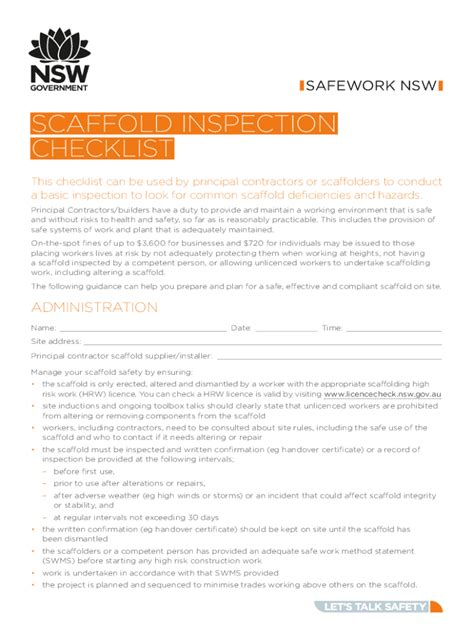 Fillable Online Scaffold inspection checklist. This checklist can be ...