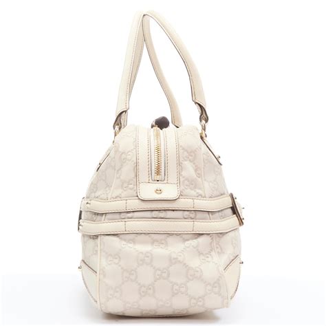 GUCCI Guccisima Wave Boston white monogram emboss Horsebit Bamboo ...