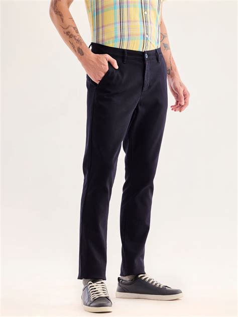 Buy Navy Stretch Slim Fit Trouser for Men Online - Red Flame