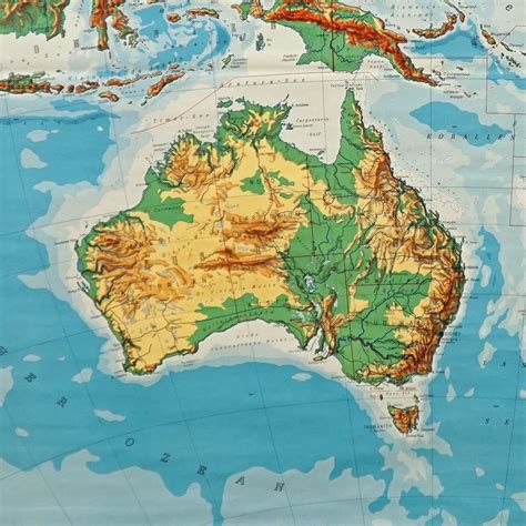 Vintage Mural Map Rollable Wall Chart Poster Australia New Zealand Indonesia For Sale at 1stDibs
