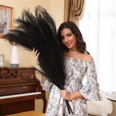 Fadun 5 Stems Pampas Grass Artificial 40 100cm Tall Black | Desertcart ...