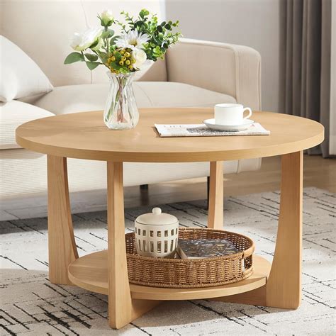 Amazon.com: BECHAEO 31.5'' Round Coffee Table with Solid Wood Pine Legs ...