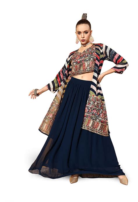 Buy LYMI LABEL Women's Georgette Readymade Lehenga Choli With Shrug ...
