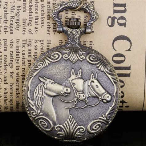 GT Gala Time 3 Horses Theme Vintage Bronze Pocket-Watch Antique Style ...