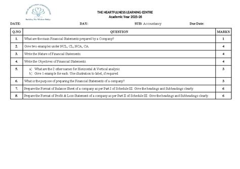 Financial Statements Worksheet 1 - THE HEARTFULNESS LEARNING CENTRE ...