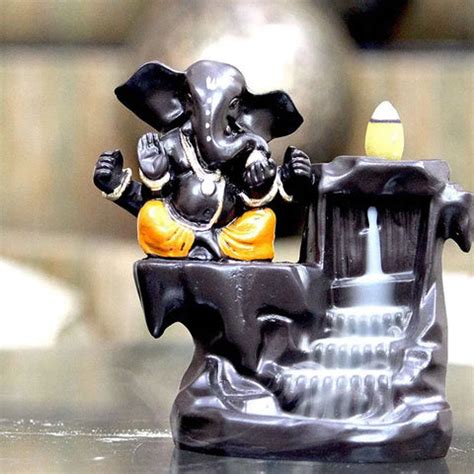 Ganesha Orange Backflow Waterfall Statue dhoop batti Holder Decorative ...