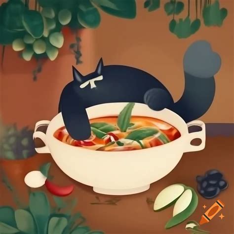 Cat in a soup pot on Craiyon