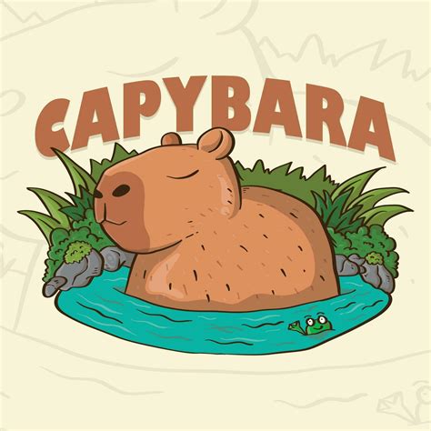 Cute Sleeping Capybara on the water cartoon illustration. cute ...
