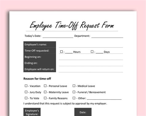 Employee Time off Request Form Template - Vacation, Sick Leave & PTO Tracking Sheet - HR ...