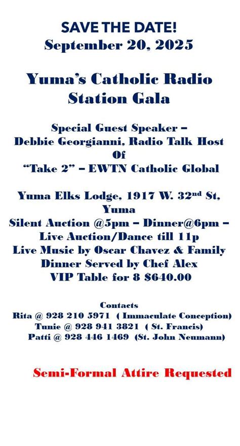 Yuma Catholic Radio Annual Gala, Elks Lodge #476, 1917 W. 32nd Street ...
