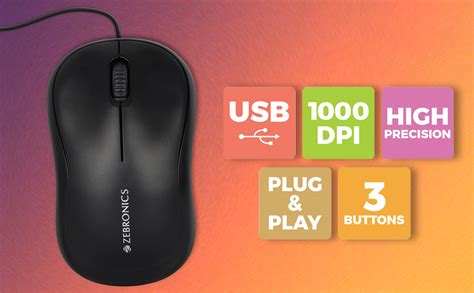 Amazon.in: Buy ZEBRONICS Zeb-Comfort Wired USB Mouse, 3-Button, 1000 ...