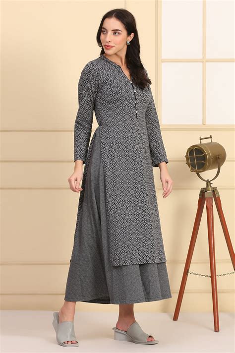Buy Grey Geometric Printed Yarn Dyed A-line Winter Dress Online for ...