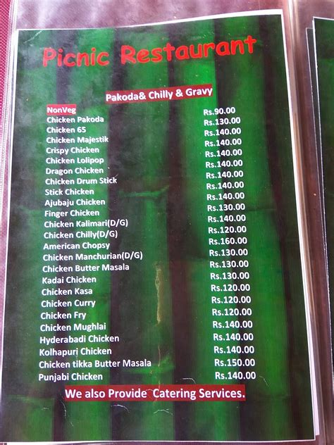 Menu at Picnic Restaurant, Cuttack
