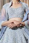 Buy Blue Silk Organza Glass Beads, Stones Sweetheart Embroidered Bridal ...