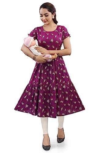 Buy Mom&Bae Women's Printed Anarkali Maternity Dress & Feeding Kurti ...
