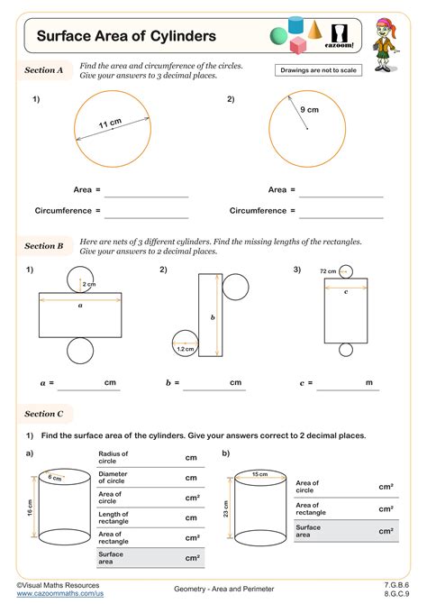 Surface Area of Cylinders Worksheet | Fun and Engaging 7th Grade and ...