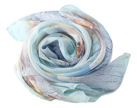 Long Silk Chiffon Scarf Light Blue Theme Floral Print SCH314 – Yangtze ...