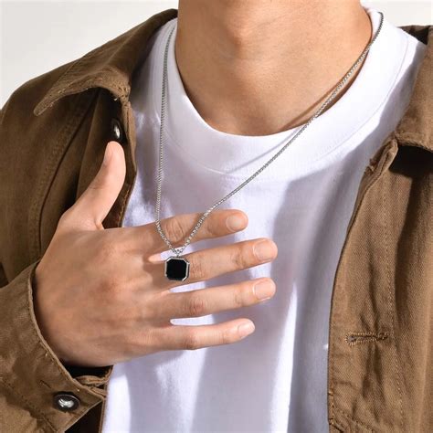 Yellow Chimes Fashion Black Pendants For Men | Geometric Square Shaped ...