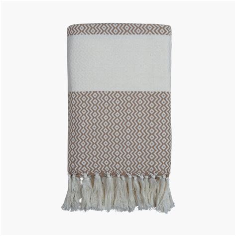 Buy PORTICO Turkish Hamam Brown Geometric Cotton Bath Towel - 75x150cm ...