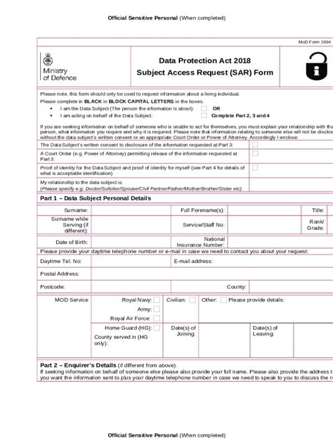 MoD Form 1694 – Subject Access Request - Fill Out, Sign & Share Online ...