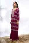 Buy Pink Georgette Embroidery, Zari V-neck Geometric Work Kurta Set For ...