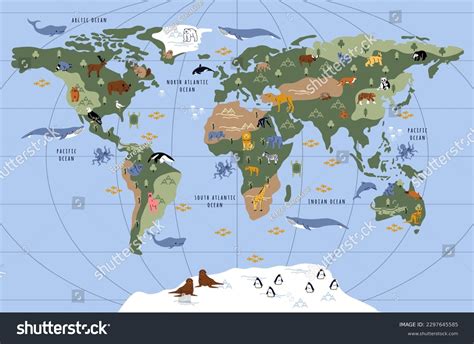 Animals World Map Kids Zoology Geography Stock Vector (Royalty Free ...