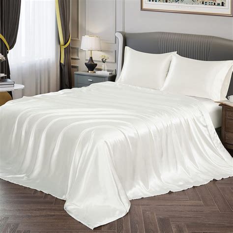 Vonty Satin Sheets Twin XL Silky Soft Satin Bed Sheets Ivory White ...