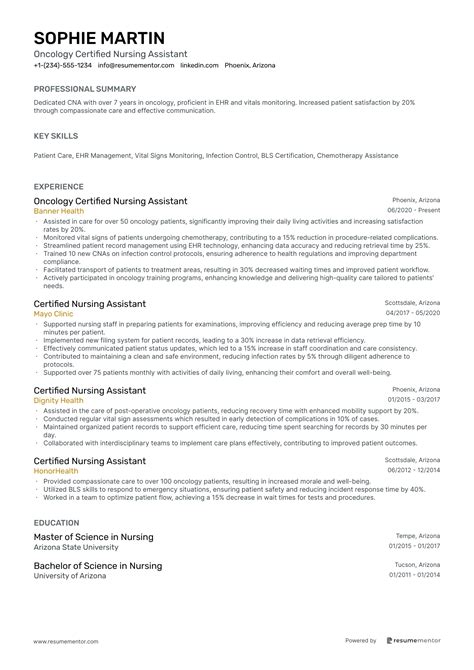 Certified Nursing Assistant Resume Examples - Free to Edit ATS-Friendly ...