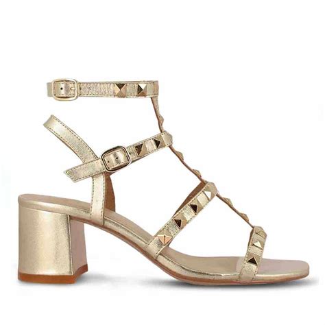 Saint Angela Platin Leather Metal Studded Block Heels – SaintG India