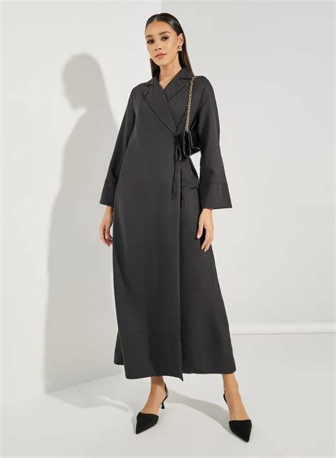 Styli Notch Lapel Wrap Abaya with Tie Waist for Women | Best Price KSA
