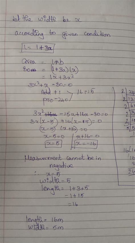 The length of the rectangle is 1 m longer than 3 times it's width. the ...