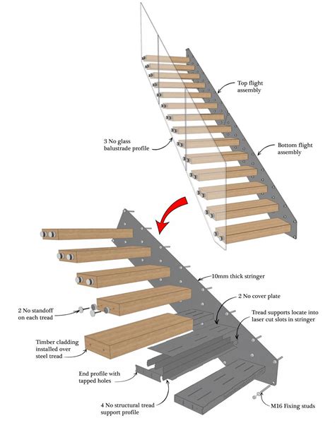 Exploded Staircase Assembly | Floating stairs, Floating staircase, Cantilever stairs