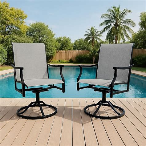 Qeetex Outdoor Swivel Dining Chairs Set 2 with Textilene Breathable ...