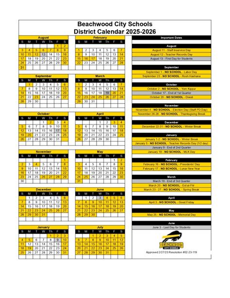 Beachwood City Schools Calendar 2025-2026 [District]