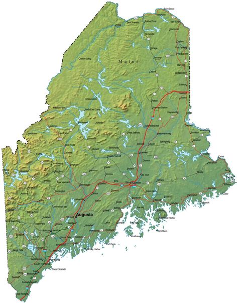 Detailed Maine Map - ME Terrain Map