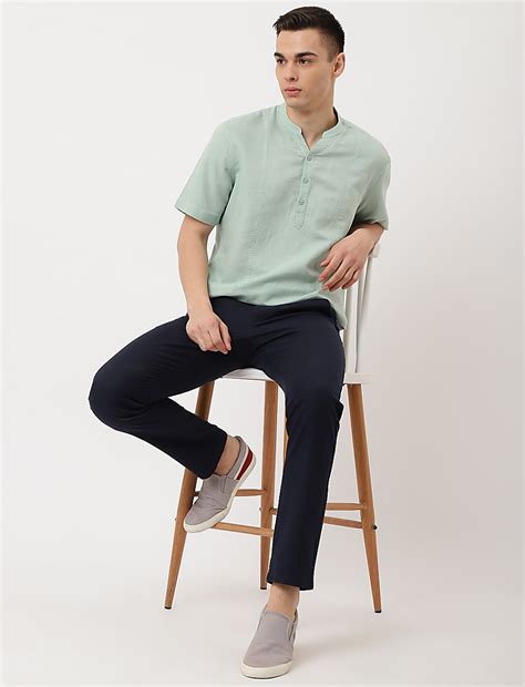 Buy Linen Mix Plain Mandarin Collar Shirt at Marks & Spencer