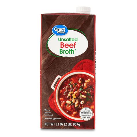 Brandclub - Great Value Unsalted Beef Broth, 32 oz Carton, Shelf-Stable ...