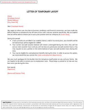 Fillable Online LETTER OF TEMPORARY LAYOFF Fax Email Print - pdfFiller