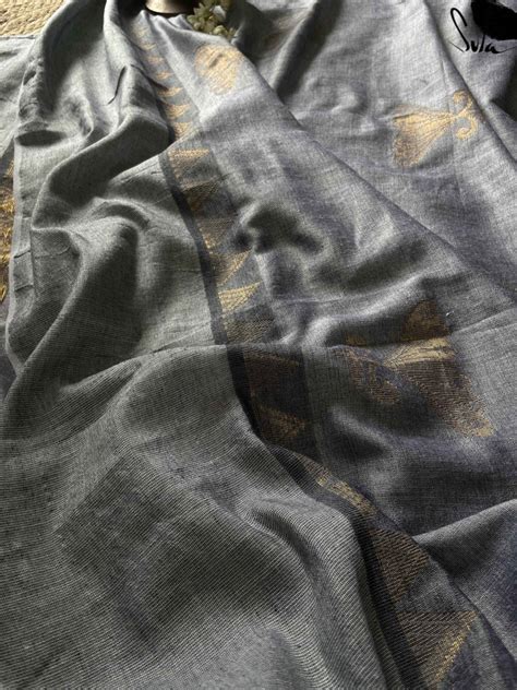 Black and Grey Cotton Acrylic Saree|Srigandha|Suta