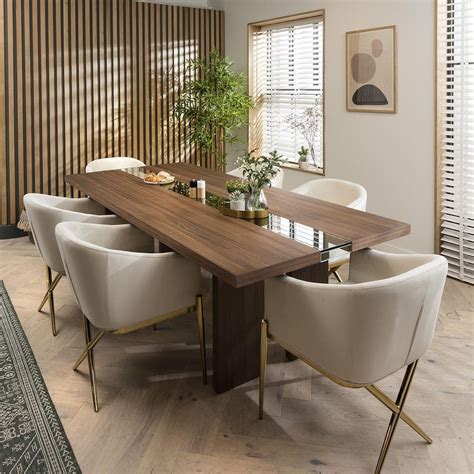 Premium Large 6 Seater Dining Table And Chairs Set Modern Velvet Cream ...